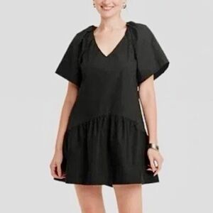 A New Day V-Neck Black Mini Dress with pockets NWT Size Small S